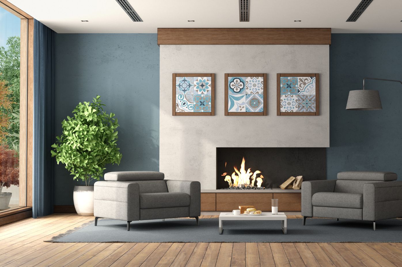 indoor fireplace in living room