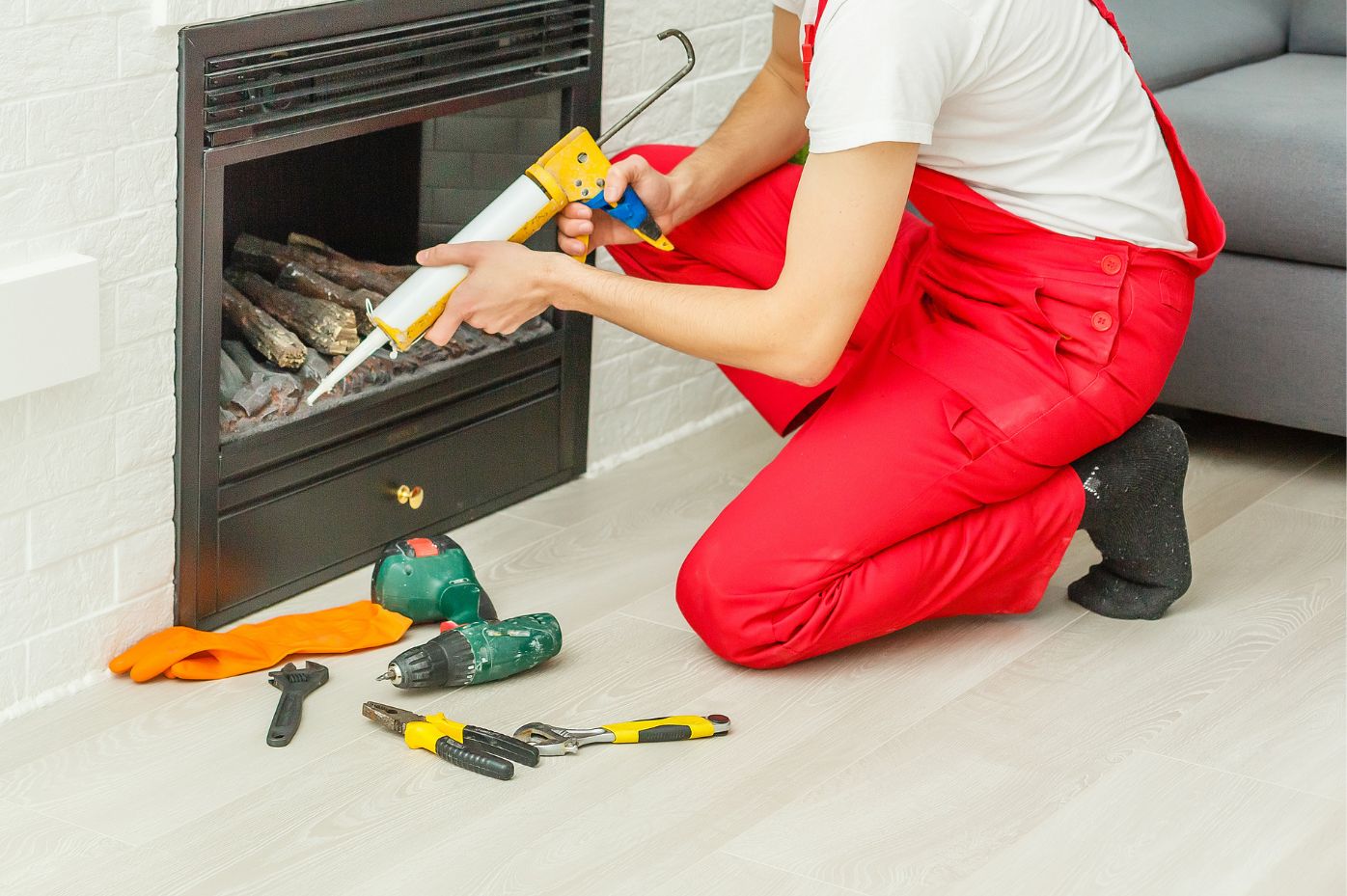 add caulk during the fireplace restoration service